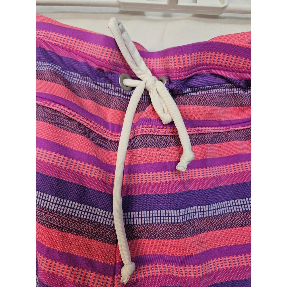 Athleta Hybrid Swim Shorts Women XL Purple Beachside Shortie Pink Stripes #820